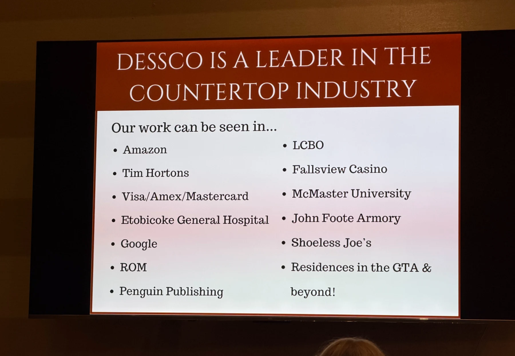 A closer look at Dessco Countertops — photograph from the BEO event gallery