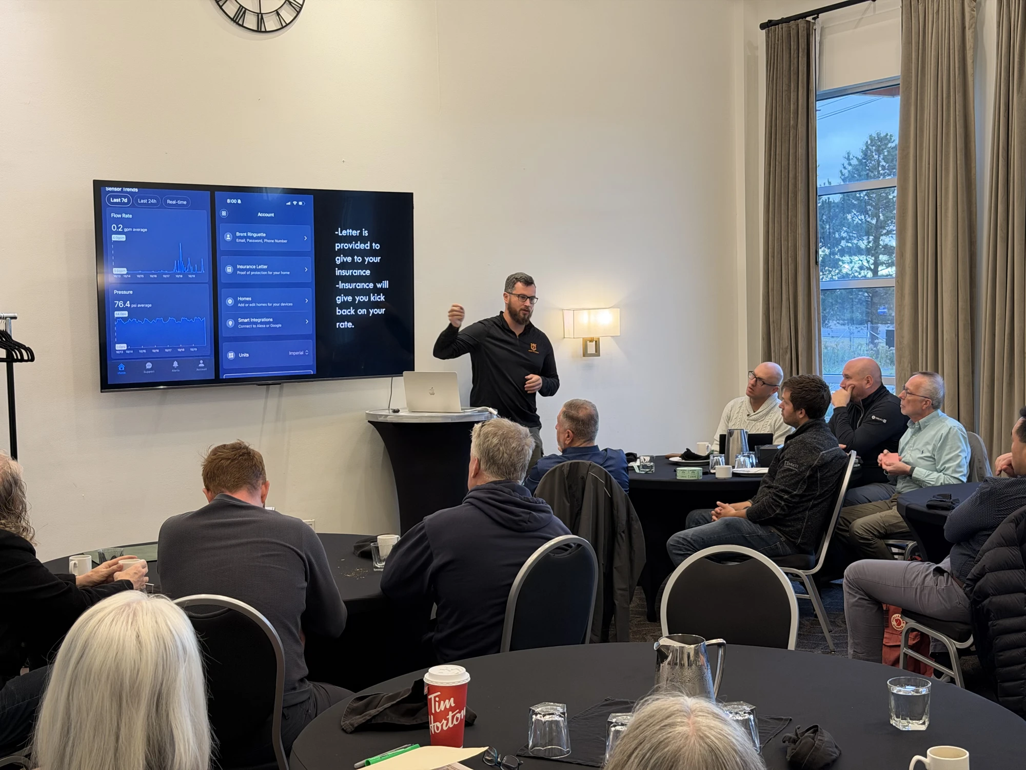 Brent Ringuette discussing smart water monitoring with BEO members during King Plumbing’s October 23, 2026 classification presentation